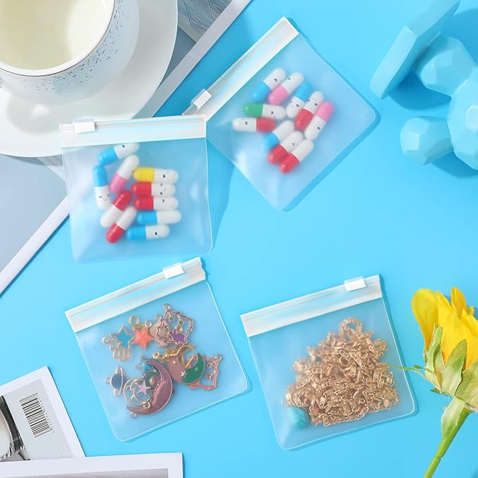 24 Pieces Pill Pouch Bags Zippered Set Reusable Translucent Medicine Organizer Sealing Travel Plastic Bags with Slide Lock for Storage(Clear)