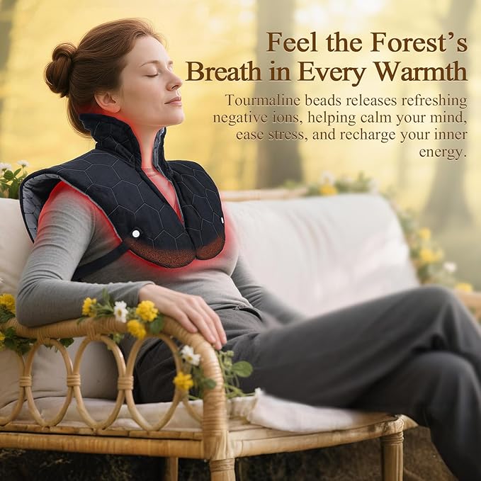 Far Infrared Heating Pad for Neck and Shoulders – Dual Carbon Fiber 6X Deeper Heat for Fast Relief from Chronic Pain in Seniors – 20% Heavier, 8 Heat Levels, 4H Auto Shut Off, Ideal for Winter