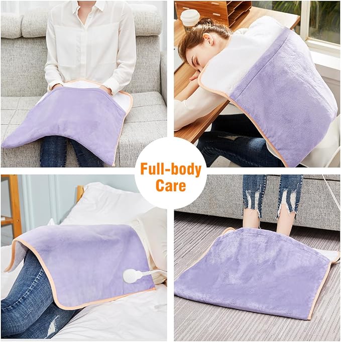 Foot Warmer Electric, Extra Large Heat Therapy Wrap, Ultra Soft Flannel Heating Pad for Feet, Abdomen, Cramp, Office, Under Desk, Home Use, Auto Off, 22" x 20" - Light Purple