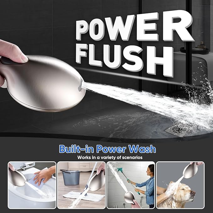Cobbe 9-Function Shower Head with Built-in Power Spray, 1.8 GPM Water Saving ON/OFF Toggle Switch, High Pressure Handheld Showerhead with 1-Click Pause Button, Brass Bracket & 6ft Hose, Brushed Nickel