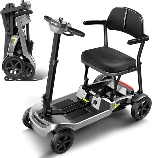 SCOOTNGO Mobility Scooters for Seniors, 4 Wheel Foldable Lightweight Airline Approved Mobility Scooter for Adults, Dual Batteries, Portable, No Assembly Needed (Silver Grey, Standard)