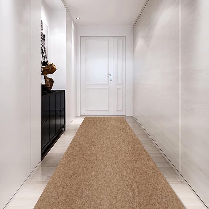 Custom Size Backed Non-Slip Area Rugs Runner, Easy Clean, Waterproof Runner Rugs for Hallway Entryway, Kitchen, Laundry, 4FT x 32FT, Beige