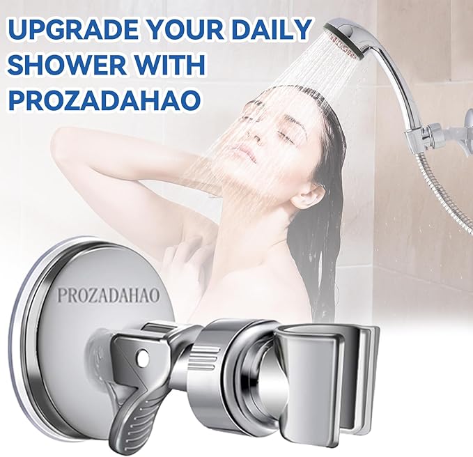 Adjustable Shower Head Holder, Bathroom Suction Cup Bracket for Handheld Showerhead, Removable Wall Mounted Shower Bracket (Silver) (Silver, 1)