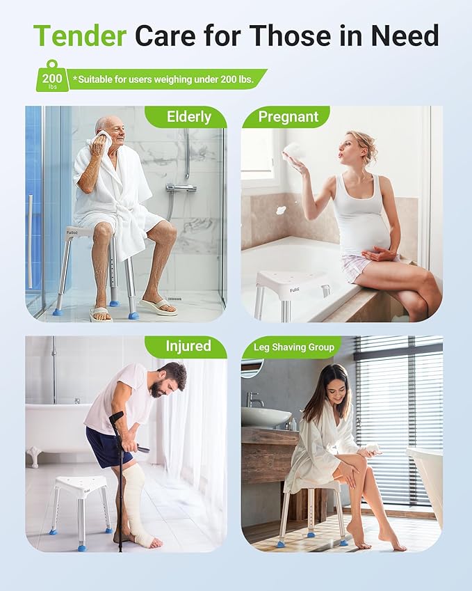 Space-Saving Triangular Shower Chair for Inside Shower, FSA/HSA Eligible 400 lbs Adjustable Shower Stool for Elderly and Disabled, Non-Slip Bathtub Chair with Stable-Bracing, Tool-Free Assembly, White