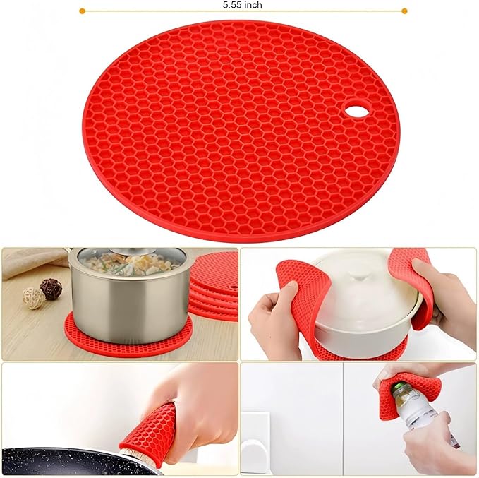 3-Piece Jar & Bottle Opener Set for Seniors, Non-Slip Silicone Grip Mat, Ergonomic Kitchen Gadget (red and grey)