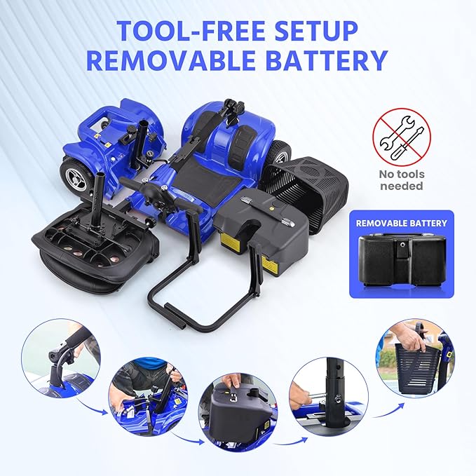Arshin Mobility Scooter, Electric Foldable Mobility Scooter 300lbs Capacity with Detachable Battery, 15-Miles Powered Mobility Scooters for Seniors & Adults with USB Port, Charger Included (Blue)
