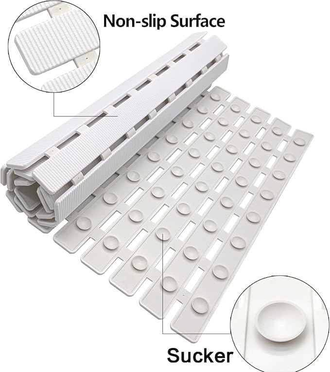 BEMISO Shower Mat Non Slip Bathtub Mat with Suction Cups and Drain Holes 27.5 x15.7 Inch Bath Mat for Tub & Shower.Easy Dry,Easy to Cut,Eco-Friendly