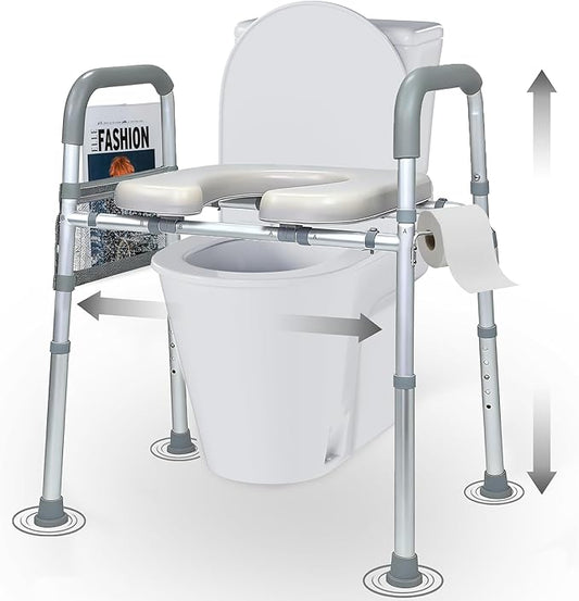 Raised Toilet Seat with Handles, Toilet Seat Risers for Seniors Width and Height Adjustable Raised Toilet Seat with Handles for Elderly