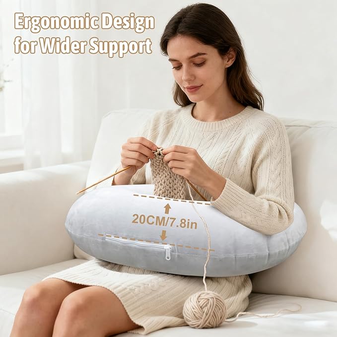 IFOYO Ergonomic Gaming Pillow for Lap, Grey U-Shaped Crochet Pillow for Lap Support, Soft Reading Pillows Provide Arms Legs Neck Support to Long Gaming Sessions, Crocheting, Reading, Working