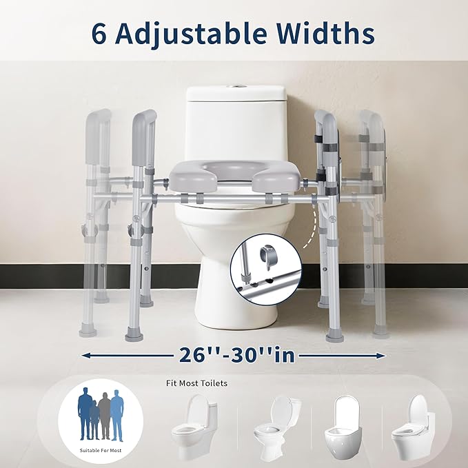 Raised Toilet Seat with Handles, Toilet Seat Riser for SeniorsAdjustable Height & Width, 450lb Raised Toilet Seat with Handles for Elderly, Handicap, Elevated, Pregnant, Fit Any Toilet