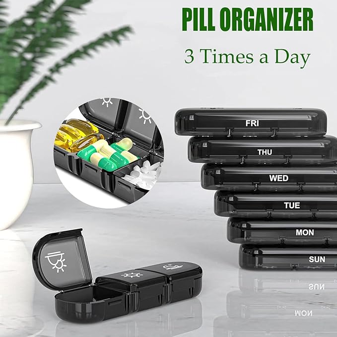 2 Pack Weekly Pill Organizer 3 Times a Day, 2 Week 7-Day Travel Accessories Daily Pill Box, Medicine Holder Case for Fish Oil, Vitamin, Supplement Storage