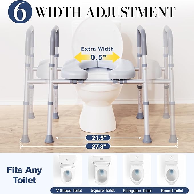 Toilet Seat Risers for Seniors, Raised Toilet Seat with Handles, Adjustable Height & Width, 400 lb Handicap Elevated Toilet Riser Toilet Seats for Pregnant Elderly, Fit Any Toilet