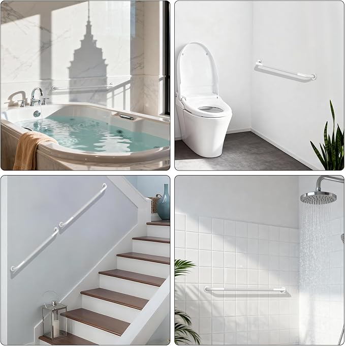 40 Inch Anti Slip Handicap Grab Bars, 2 Pack Munzong Bathroom Grab Bar for Showers, White Knurled Handicap Balance Bar,Safety Hand Rail Support Elderly Senior Assist Bath Handle