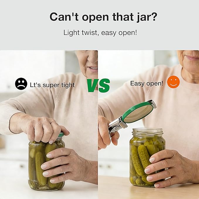Extended Jar Opener for Weak Hands, Adjustable Stainless Steel Bottle Opener, Can Opener for Seniors with Arthritis, Large and Small Lids Gripper Household Tool, Kitchen Accessories (1 PC)