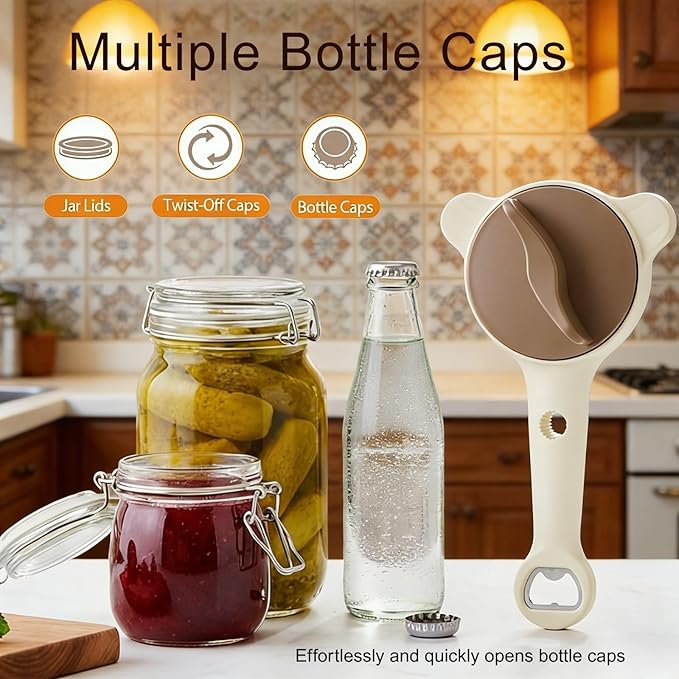 2PCS 2026 New 4-in-1 Jar Opener, Multi-Functional Jar & Bottle Opener for Seniors & Arthritis Sufferers, Adjustable Lid Gripper with Non-Slip Teeth for Kitchen Jars (1”-3.5”), Cans, Wine Bottles