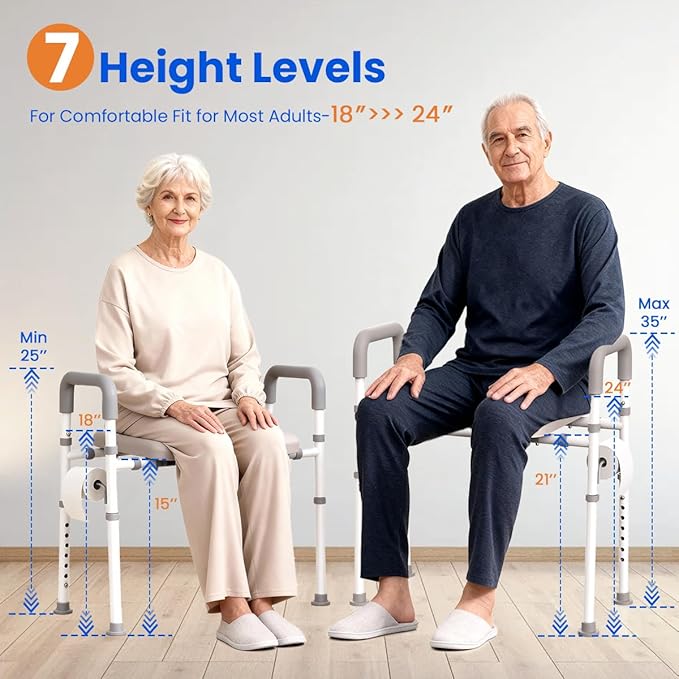 Raised Toilet Seat with Handles - Width & Height Adjustable Toilet Seat Risers for Seniors, Heavy Duty Handicap Toilet Riser, Fit Any Toilet, Up to 400lbs