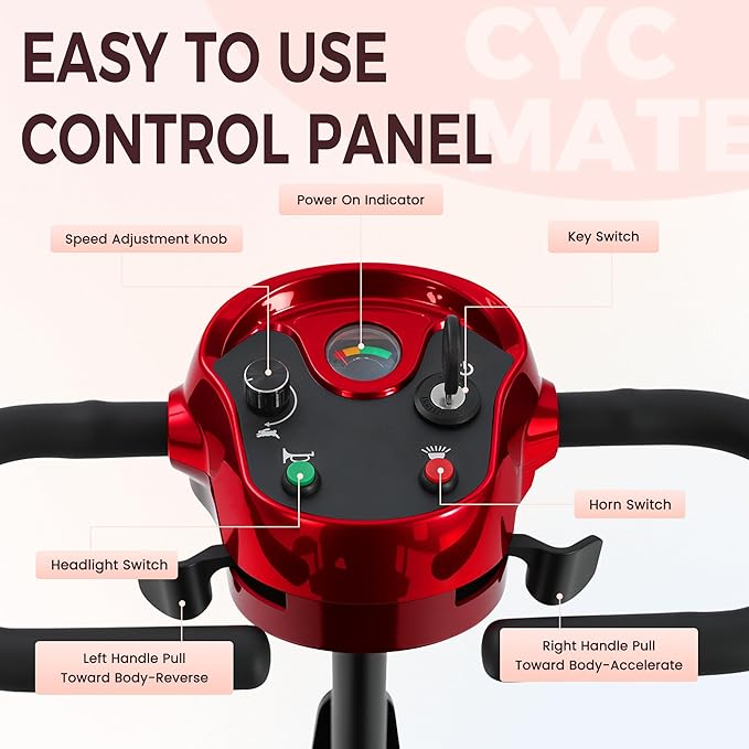 4 Wheel Mobility Scooter for Seniors & Adults 15 Mile Range, 6 MPH Powered Mobility Scooter with 300 lbs Capacity, Foldable Compact Mobility Scooter for Travel, Electric Wheelchair Red