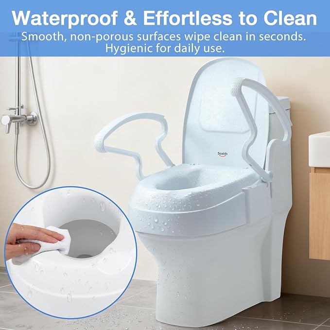 Raised Toilet Seat Risers for Seniors, Elevated Toilet Seat with Handles, 3-Level Height Adjustable, Support up to 300 Lbs