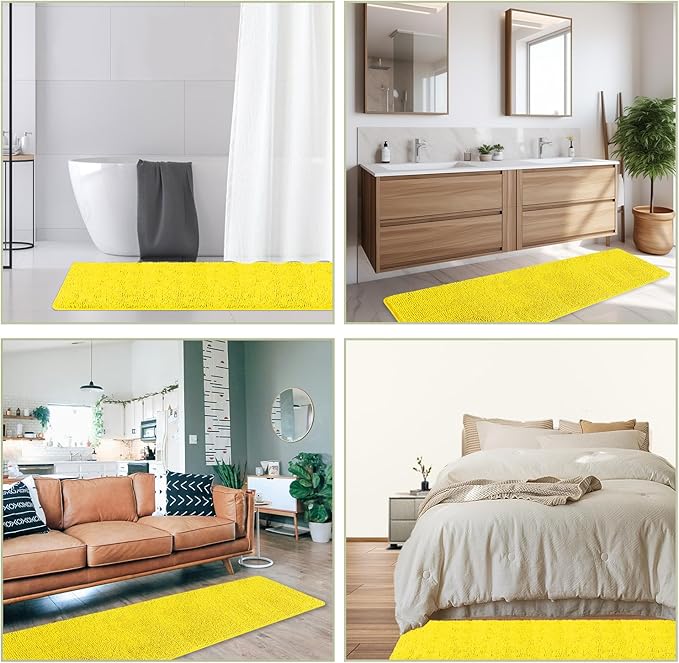 Bathroom Runner Rug 24 x 60 Inch – Extra Large Long Bath Mat | Absorbent and Washable Thick Chenille Bath Rug Non-Slip Runner Rug for Bathroom, Shower, Sink(Yellow)