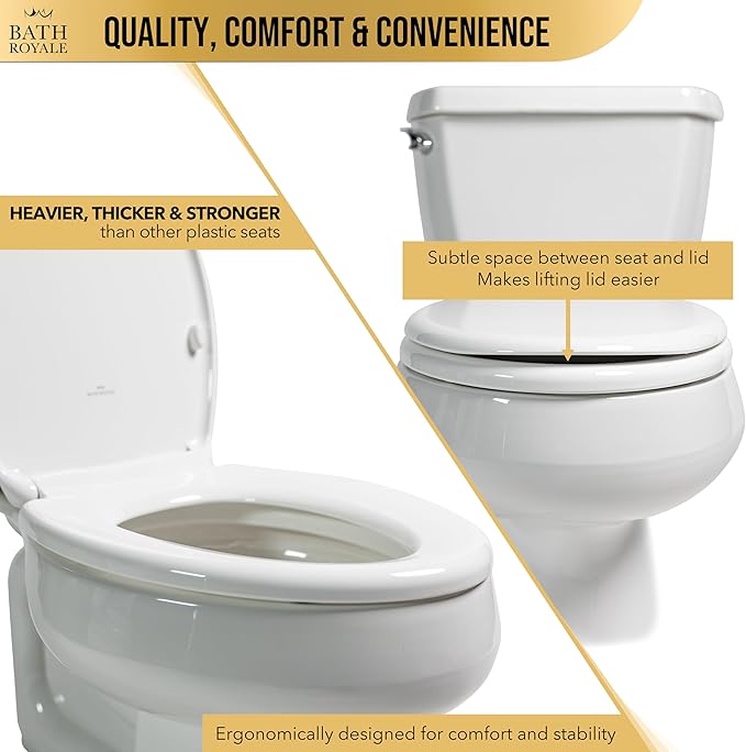 Bath Royale Slow Close Toilet Seat BR501-00 White Elongated, Stain-Resistant and Easy to Keep Clean, Heavy Duty Fits All Toilet Brands, Executive Series