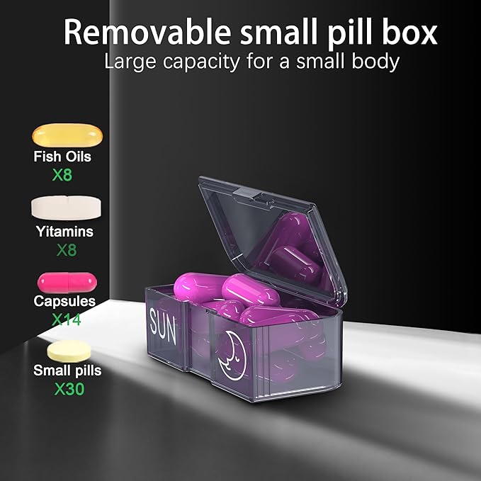 Pill Organizer 7 Day AM PM, Discreet 2 Times a Day Weekly Pill Box with Double Protection Shell, Large Capacity Portable Vitamin Case for Travel Meds & Medicine Organizer (Red)