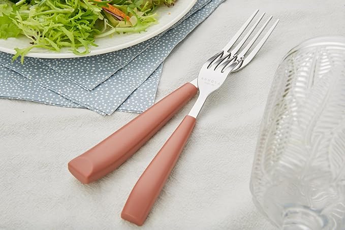 ANNOVA Silverware Set Stainless Steel Colorful Handle Tableware Kitchen Flatware Set Utensils, Includes Dinner Knives, Forks, Spoons & Dessert Spoons (Brown, 16 Pieces)