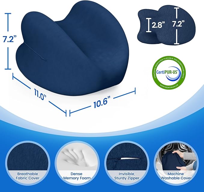 Knee Pillow for Side Sleepers, High-Density Memory Foam Leg Pillow for Side Sleeping, Heart-Shaped Design for Knees, Hips & Spinal Alignment, Blue