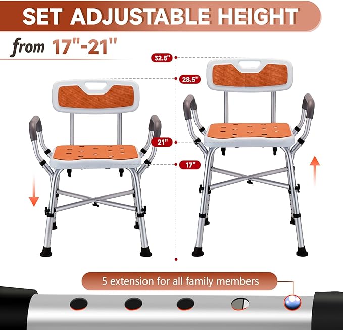 Shower Chair for Inside Shower, 600 lbs Heavy Duty Shower Chair for Elderly and Disabled, Height Adjustable Shower Chair with Arms and Back, Bath Chairs for Seniors, Adults, Handicap