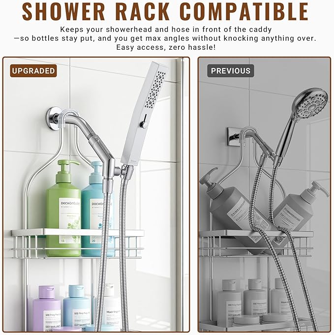 G-Promise All Metal Handheld Shower Head Holder with Extra-Wide Adjustable Angle Range, Solid Brass Shower Wand Bracket with Pivot Ball, Universal Bathroom Part Replacement (Chrome)