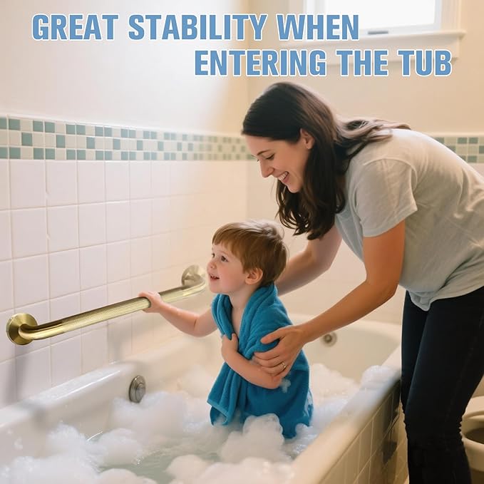 Shower Grab Bar for Bathroom, Anti-Slip Safety Grab Bar for Bathtub Toilet Staircase Stainless Steel Textured Grip Bath Handle Handrail for Elderly (Oil Bronze Gold, 20" L x 1-1/4" D)