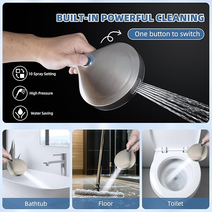 12” All Metal Rain Shower Head, High Pressure Rainfall Shower Head with Handheld Showerhead, 5“ Handheld Spray Powerful Clean 10-Mode, 16" Stainless Steel Adjustable Extension Arm, Brushed Nickel