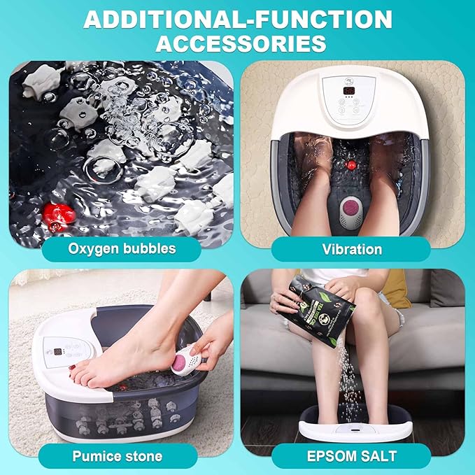 ECARBME Foot Spa Bath Massager with Heat, Foot Bath with 22 Massage Rollers, Temperature Control, Jets, Bubbles, Epsom Salt and Vibration, Foot Soaking Tub for Relaxation - Grey