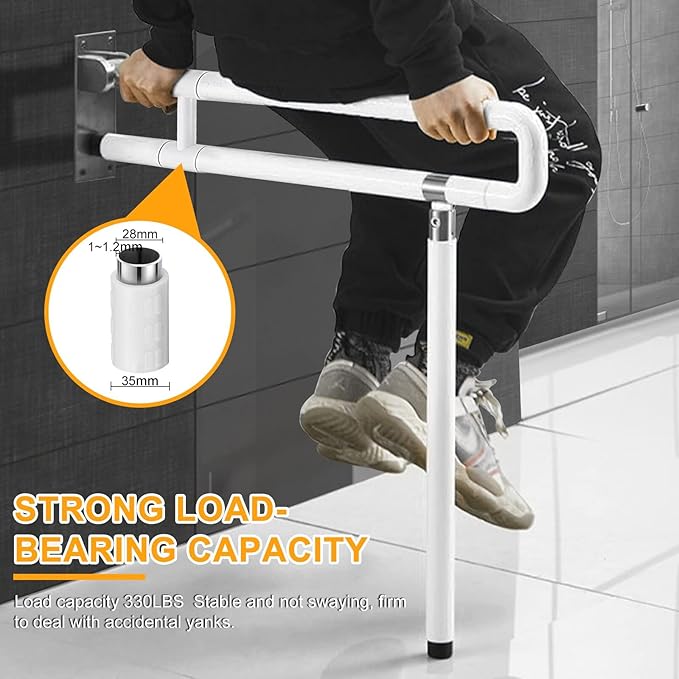 YUCHENGTECH Foldable Toilet Grab Bar 29.5 INCH Flip Up Grab Bar Handicap Grab Bars Folding Toilet Safety Rails for Bathroom with Leg Anti-Slip for Elderly Disabled Pregnant