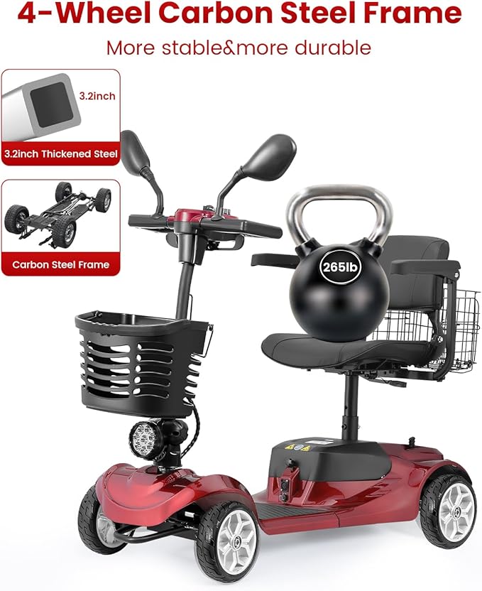 4 Wheel Electric Power Mobility Scooter for Adults, Electric Scooter for Seniors Folding Mobility Scooter -Max Speed 5 Mph,12.5 Miles Long Travel Range