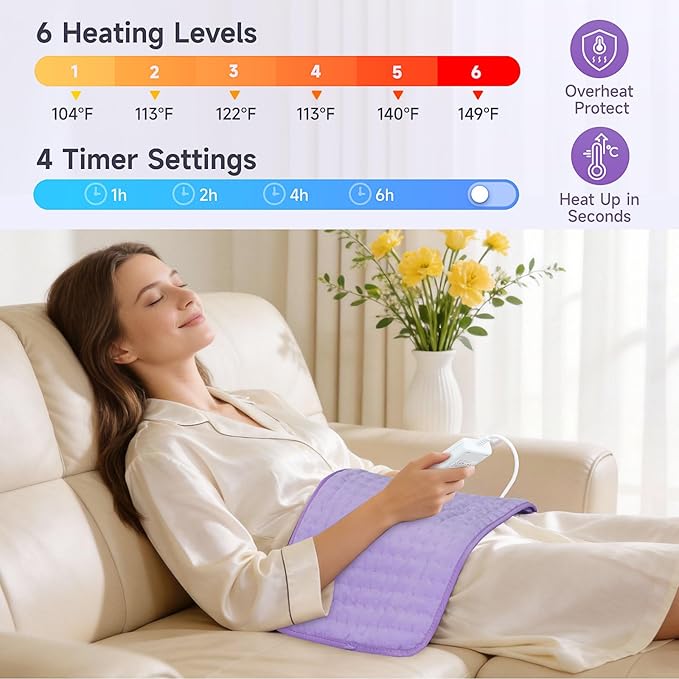 NBKLS Heating Pad for Back, Large Heating Pads for Body Muscle Pain Cramps Relief, 6 Heat Settings Machine Washable Electric Heating Pad, Birthday Christmas Gifts for Women Mom