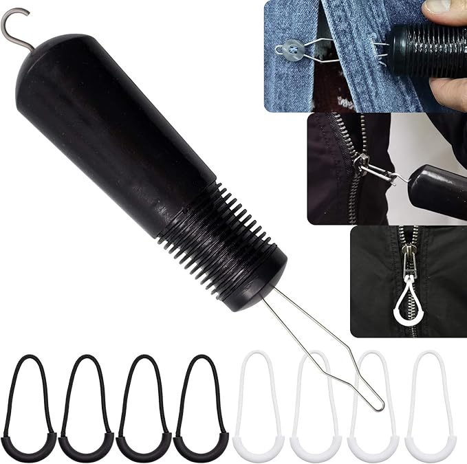 Daily Treasures Button Hook and Zipper Pull, Button Hook Dressing Aid with 8Pcs Zipper Pulls, Button Assist Device with Non-Slip Ribbed Handle for Seniors, Arthritis Sufferers-Shirt, Dress, Collar