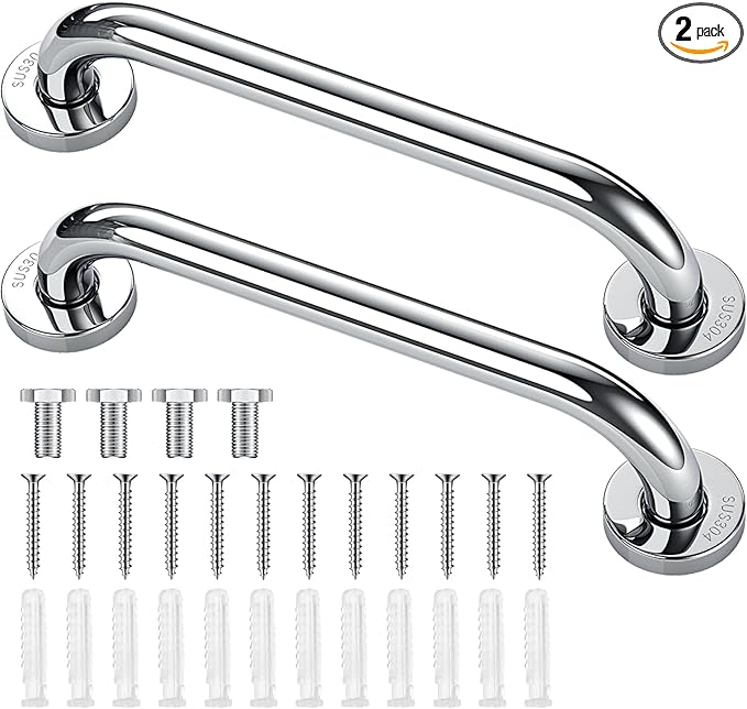 Blulu 2 Set Shower Grab Bar Stainless Steel Bathroom Grab Bar Handle Anti Slip Heavy Duty Bathtub Handle Support Balance Hand Rails for Bathroom Elderly Handicap Senior Pregnant (24 Inch)