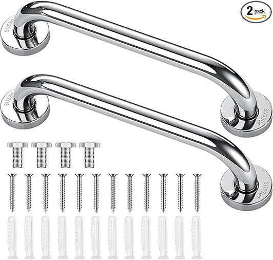 Blulu 2 Set Shower Grab Bar Stainless Steel Bathroom Grab Bar Handle Anti Slip Heavy Duty Bathtub Handle Support Balance Hand Rails for Bathroom Elderly Handicap Senior Pregnant (12 Inch)