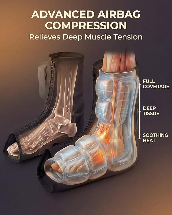 Foot Massager with Air Compression and Heat, Portable Cordless Ankle and Calf Massager with 5 Modes & 5 Intensities, Lightweight Compression Boots for Muscle Relaxation (FootSoothy Pro 2PCS)