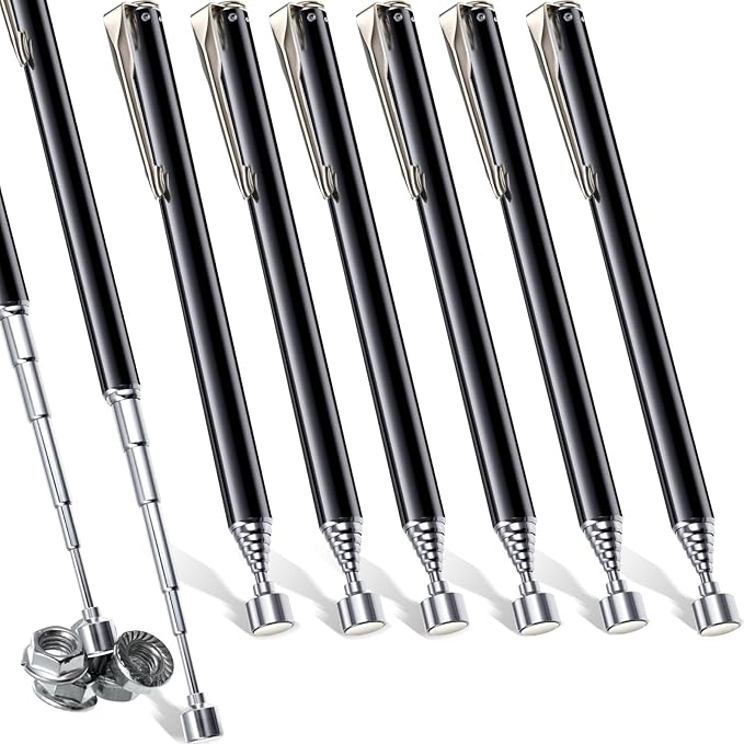 Patelai 8 Pieces Telescoping Magnetic Pick up Tool Grabbers Reacher Tools with Pocket Clip 25 Inch Telescopic Retrieving Magnet Gift for Man, Father, Mechanic, Handyman, Husband (Black)