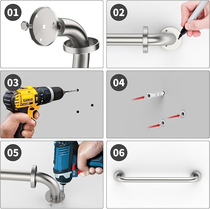 16 Inch Shower Grab Bar Satin Brushed Nickel, ZUEXT Stainless Steel Safety Grab Bar Handle, Bathroom Balance Bar, Safety Hand Rail Support - Handicap, Elderly, Injury, Senior Assist Bath Handle