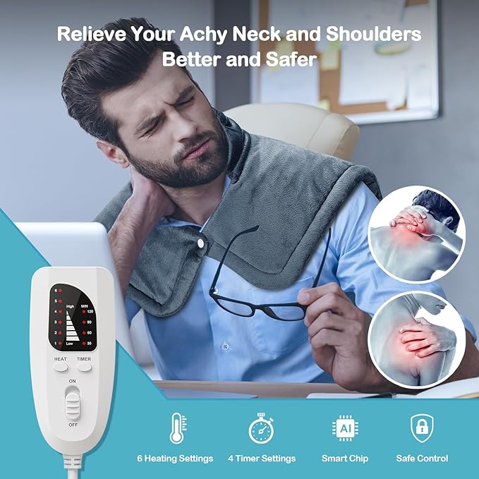 NIUONSIX Heating Pad for Neck Shoulders Back, Weighted Neck Shoulder Heating Pads for Daily Relax, Electric Heat Pad 6 Heat Settings 4 Auto-Off, Mothers Day Birthday Gifts for Mom Dad Women Men Wife