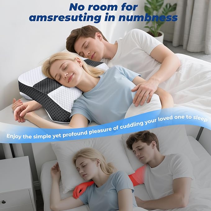 SAHEYER Side Sleeper Pillow with Arm Holes, 2 in 1 Shoulder Relief System for Rotator Cuff Pain, Memory Foam Pillow for Adults with 3 Arm Place Hole - for Side, Back and Stomach, Black
