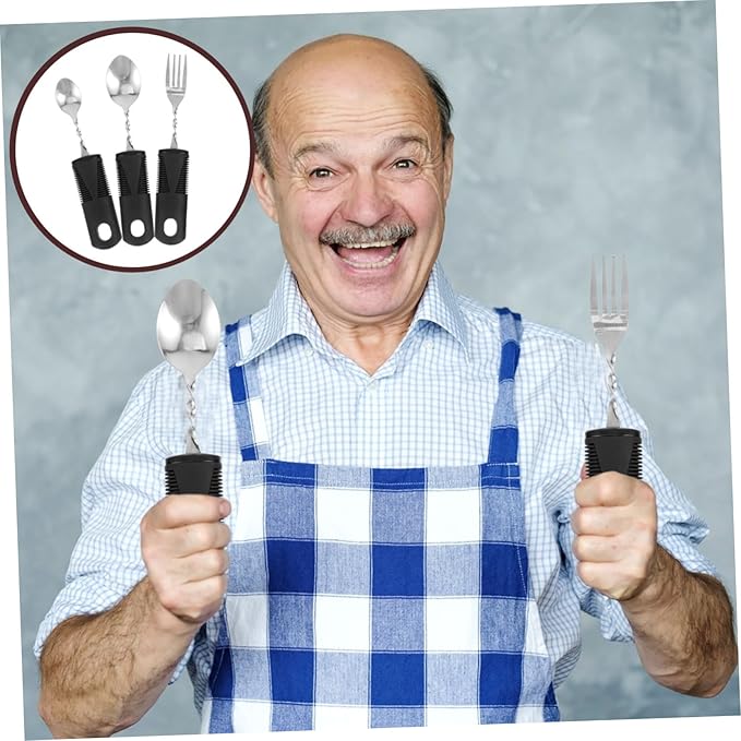 1Set Adaptive Utensils for Elderly Non Slip Portable Tableware for Travel Easy to Clean Dining Tools with Comfortable Grip for Seniors and Disabled