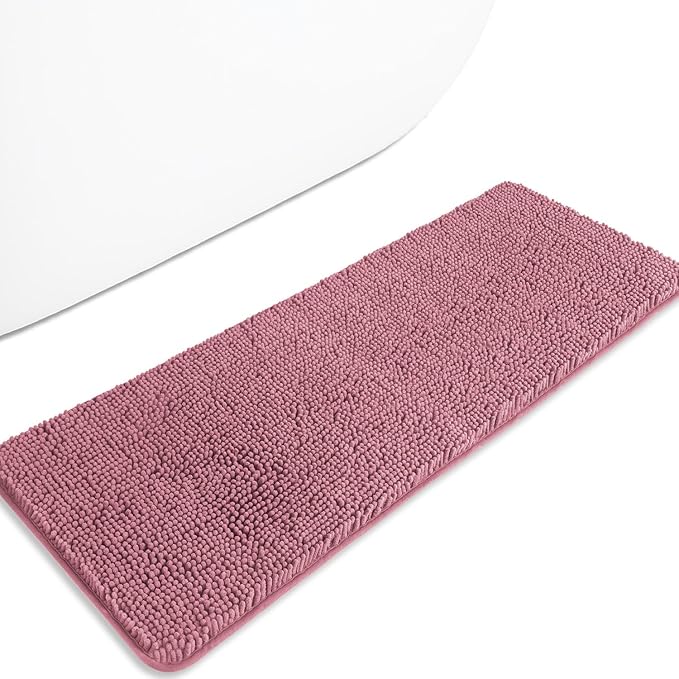 Bathroom Runner Rug 47 x 17 Inch – Long Bath Mat | Absorbent and Washable Thick Chenille Bath Rug Non-Slip Runner Rug for Bathroom, Shower, Sink(Dusty Rose)