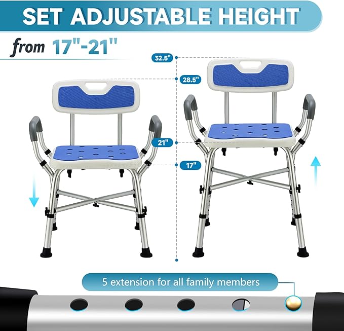 Shower Chair for Inside Shower, 600 lbs Heavy Duty Shower Chair for Elderly and Disabled, Height Adjustable Shower Chair with Arms and Back, Bath Chairs for Seniors, Adults, Handicap