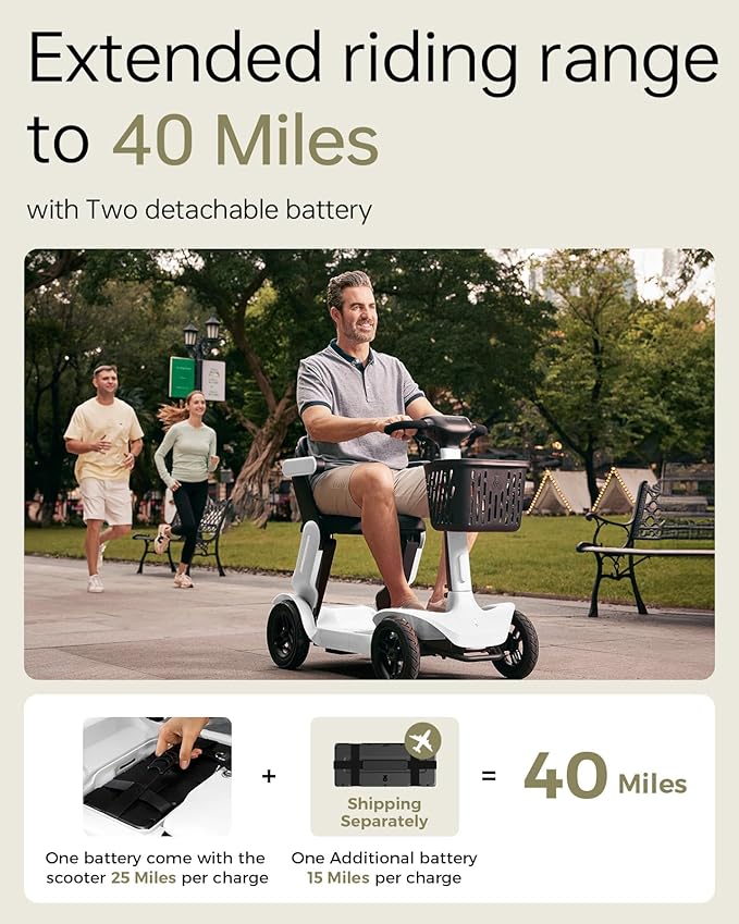 40 Miles Foldable Mobility Scooter for Seniors Paiseec S3 Pro, Lightweight Mobility Scooters, All-Terrain Folding Mobility Scooters, 250W Powered 4 Wheels Mobility Scooter for Adults Elderly