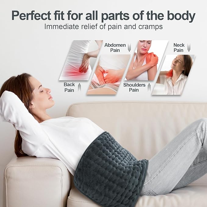 Heating Pad for Back, Electric Heating Pads for Cramps/Abdomen/Waist/Shoulder with 6 Heat Settings and Auto-Off, Moist/Dry Heat pad, Mothers Day Gifts for Mom Women Wife Grandma, 12" x 24"(Dark Gray)