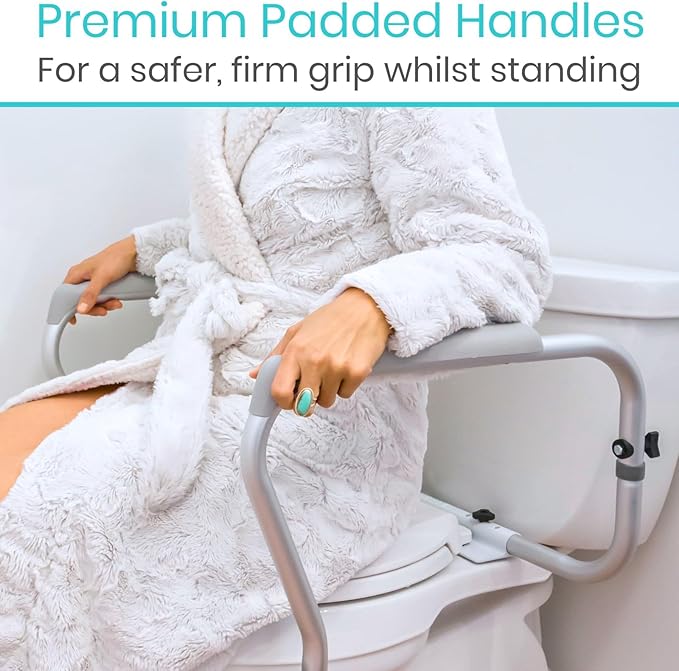 Vive Toilet Safety Rails for Seniors - Adjustable Grab Bars for Toilet - Toilet Safety Frame - Toilet Assistance for Elderly & Disabled - Toilet Seat with Handles - Bathroom Assist Bar Support Aid