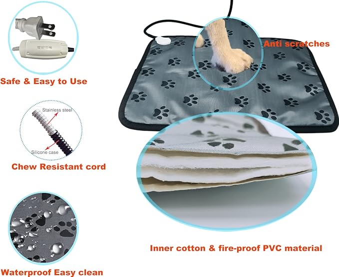 Extra Large Pet Heating Mat for Dogs and Cats - Waterproof, Indoor/Outdoor Dog Heating Pad - Easy Clean